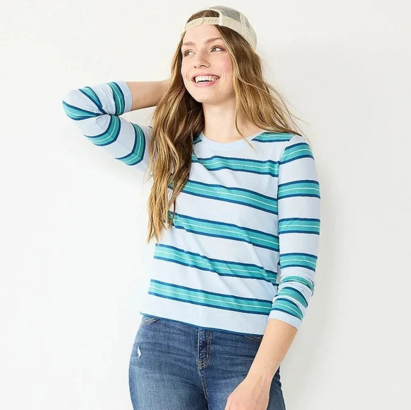 SO | Essential Crewneck Long Sleeve T-Shirt in Blue Stripe sz Various - Picture 8 of 9